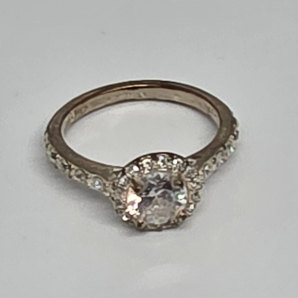 Elegant Silver Tone Oval Halo Ring Sparkling Accents Statement Jewelry Size 6